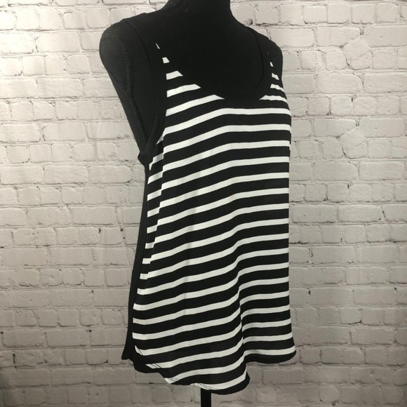 Black and White Striped Chiffon Front Express Tank - Picture 2 of 7